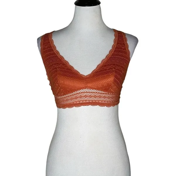 Victoria's Secret Floral Lace Racerback Bralette Size S Burnt Orange Loungewear - Image 5
