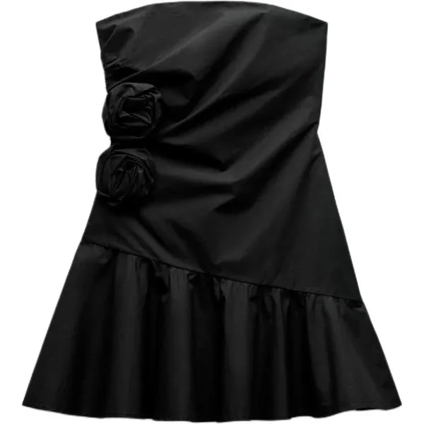 Zara raised flowers strapless poplin Mini Dress NWTS - Image 2