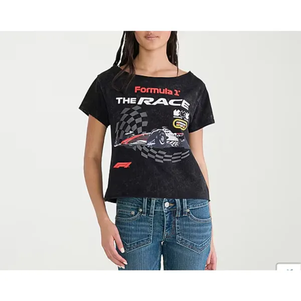 Aeropostale Formula 1 Off Shoulder Tee The Race Size S Black Red Gray - Image 4