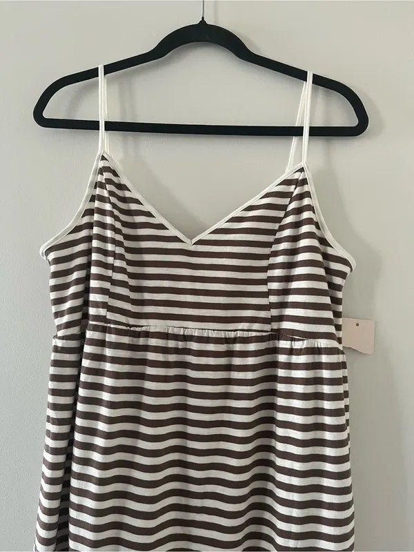 NWT SO Brown White Striped Maxi Dress Large Beach Coastal Resort Vacation - Image 2