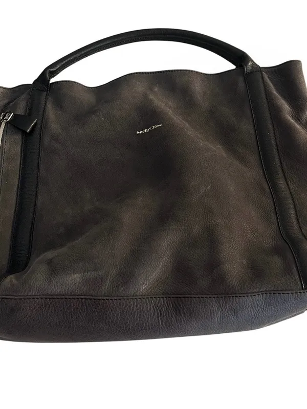SEE by CHLOE Harriet Hobo Tote Charcoal Grey Nubuck Leather 2 Handles - Image 4