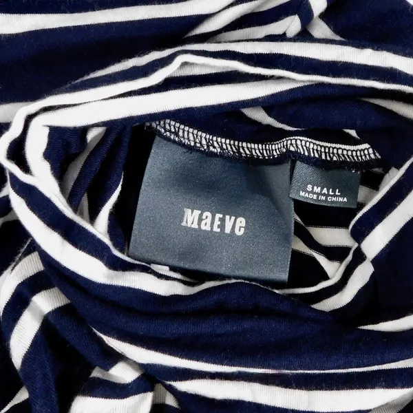 Anthropologie MAEVE Navy Blue White Striped Turtleneck‎ Jersey Knit Dress Small - Image 12