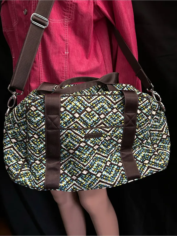Vera Bradley Rainforest Geometric Multicolor Duffel Bag with Brown Straps - Image 4