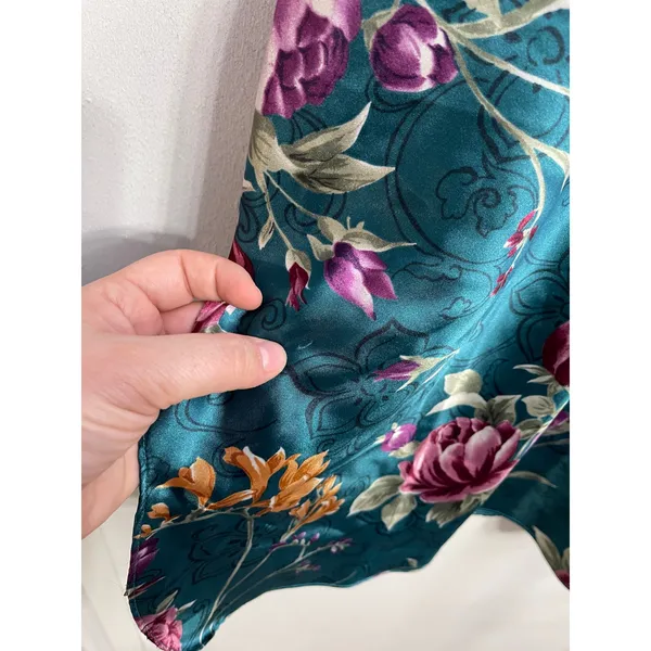 Vintage 90s Green Floral Satin Slip Fairy Grunge Lace Lingerie Top‎ Coquette S - Image 3