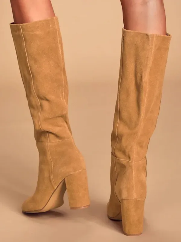 Qupid Krafty Honey Brown Suede Leather Knee High Boots - Suede Mars - Image 5