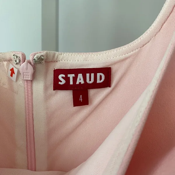 STAUD Dainty Coquette Bow Back Square Neck Mini Dress 4 Pink - Image 4