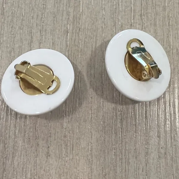 1980s Ivory Earrings - Clip Earrings with Goldtone Dome Jewelry - Image 3