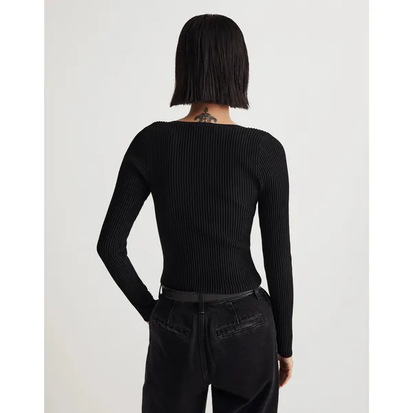 NEW Madewell Ottoman Black Ribbed Knit Square Neck Sweater Top Size XL - Image 3