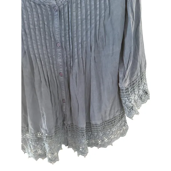 American Eagle Blue Pintuck Lace Trim Boho Peasant Blouse Large - Image 3