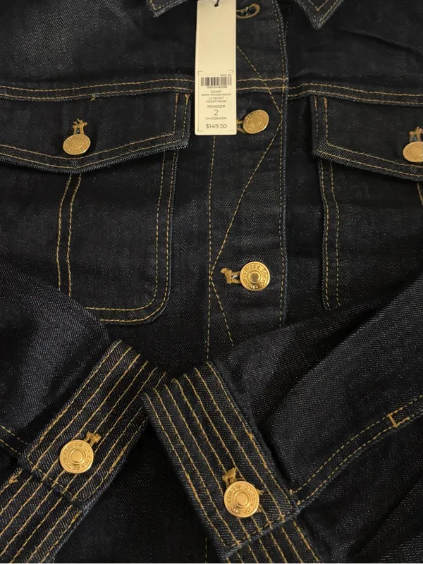 Chico's Denim Jean Jacket with Contrast Stitching Size: L - Image 9