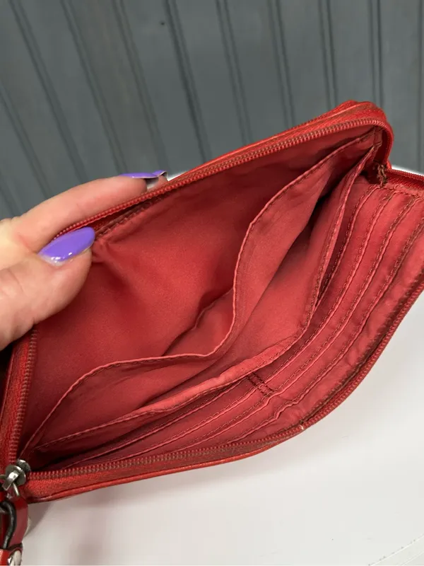 Coach Vintage Y2K Coral Red Leather Double Zip Wristlet Wallet Clutch Organizer - Image 12