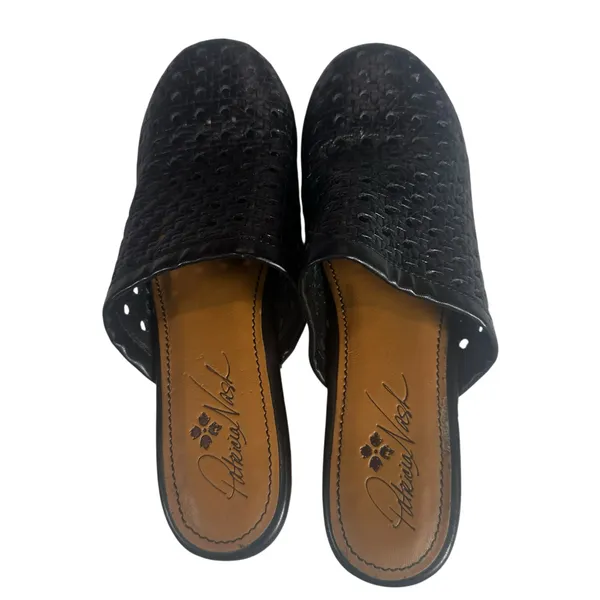 Patricia Nash Woven Leather Wooden Platform Clog Mule Size 8 Black - Image 8
