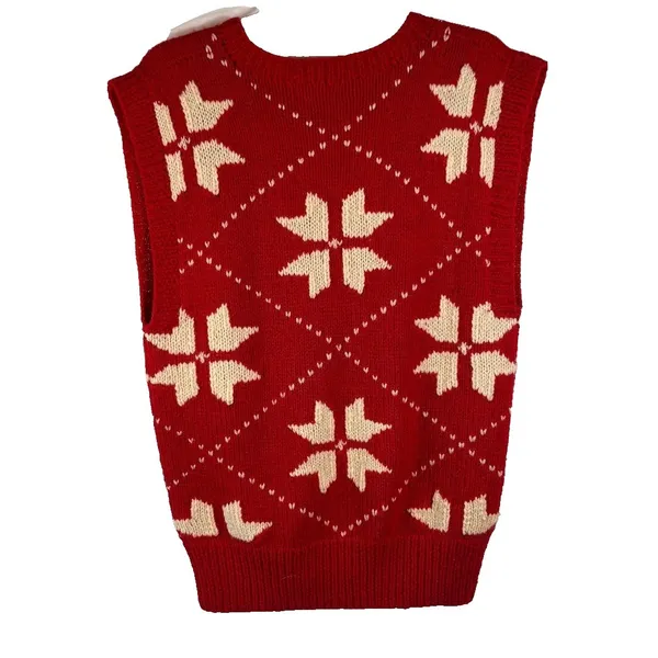 Vintage‎ Lynn Novak Hand Knit Sweater Vest Red & White Women's Size S 100% Wool - Image 2