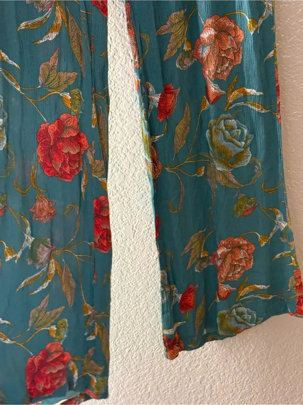 O’Neill Teal Floral Wide Leg Pants Smocked Waist Boho Resort Coastal Small Beach - Image 8
