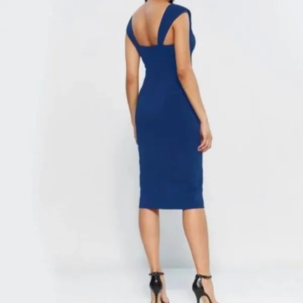 Jay Godfrey Cobalt Blue Deep‎ V-neck Plunge Midi 6 Cocktail Dress - Image 2