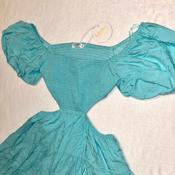 NWT Women’s WAPG Raegan Blue Teal Cutout Mini Dress size Medium - Image 4