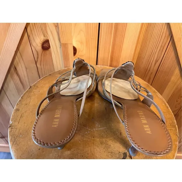 Ann Marino heeled sandal brown strappy leather beads size 9.5M - Image 5