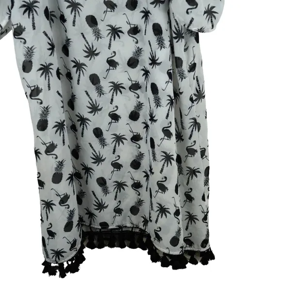 Miken Swim Cold Shoulder‎ Swim Cover Up Women M White Flamingo Tassel Coastal - Image 3
