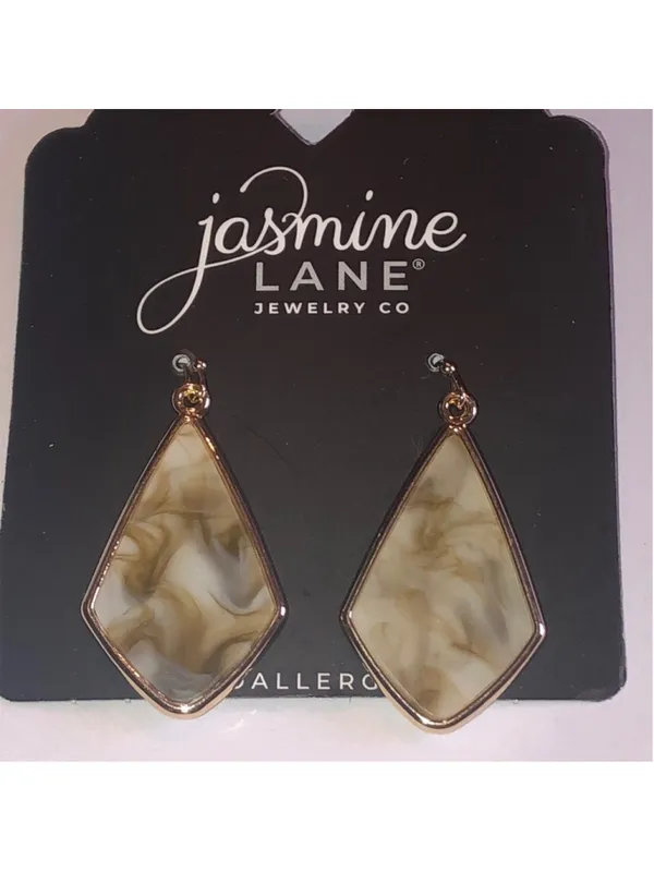 Jasmine Lane Marbled Gold Tone and Cream Dangle Drop Boho Earrings - Image 3