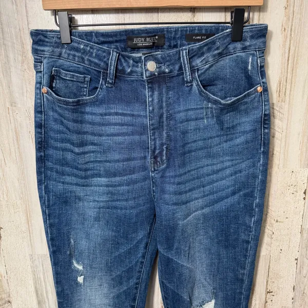 Judy Blue High Waist Distressed‎ Medium Wash Denim Jeans Flare Womens 11/30 - Image 3