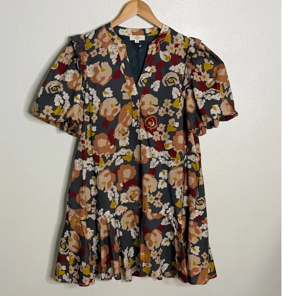 Entro Floral Mini Dress Sz M Puff Sleeve Babydoll Whimsical Boho Cottagecore - Image 3