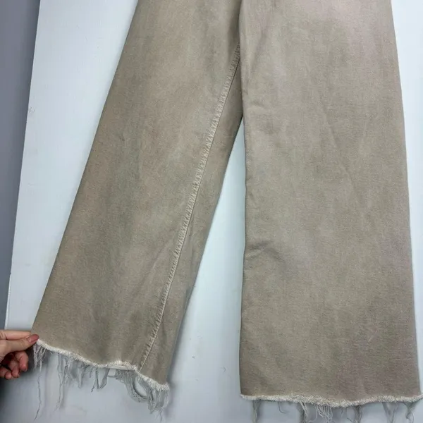 Zara Marine Straight Wide Leg Jeans Sz 0 Tan Beige High Rise Stretch - Image 7