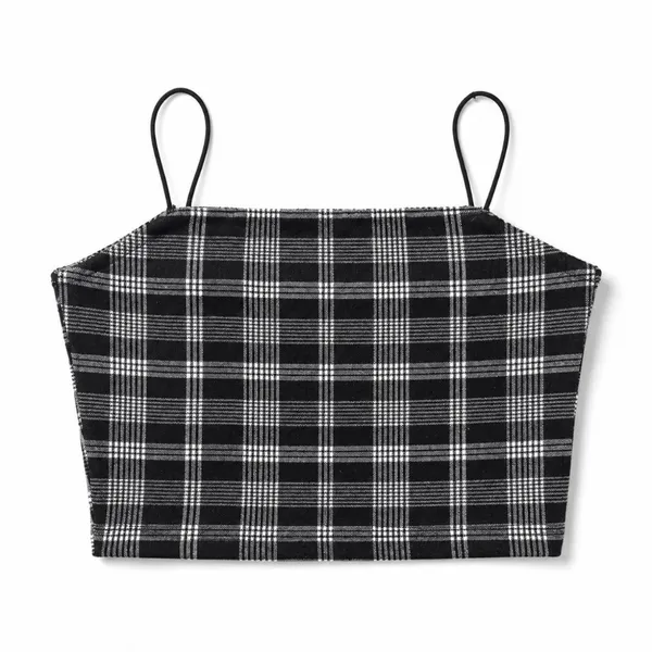Popular 21 Black & White Plaid Spaghetti Strap Crop Top Y2K L - Image 8