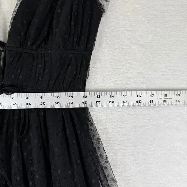 Lulus Black Swiss Dot Tulle Maxi Dress XS Ruffle Deep V-Neck Smocked Waist‎ - Image 4