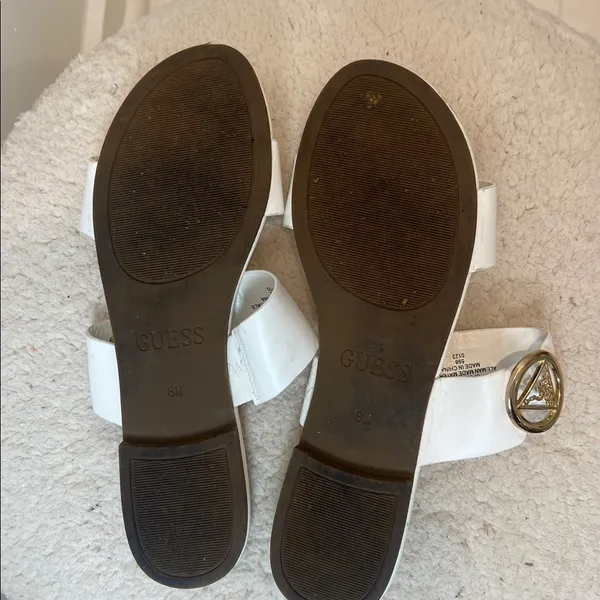 Guess White Slide Sandals with Gold Logo Accent size 8. - Image 6
