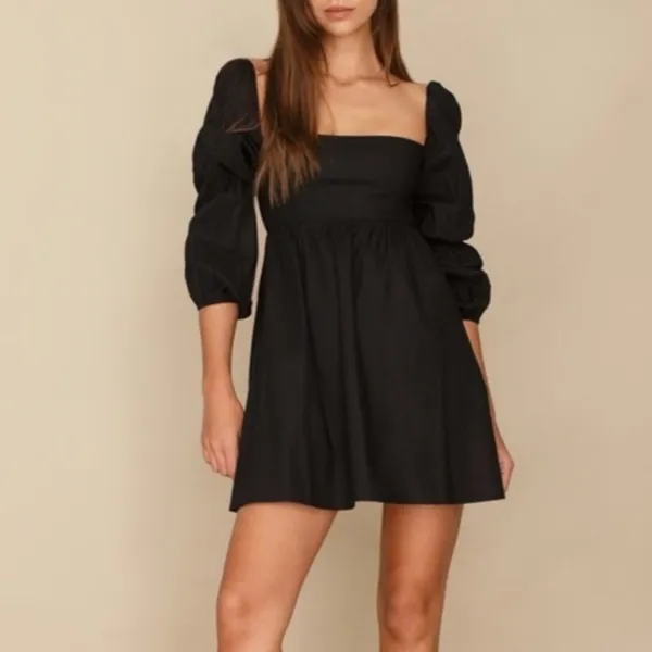 Reformation Michaela Puff Sleeve Mini Dress Black - Image 3