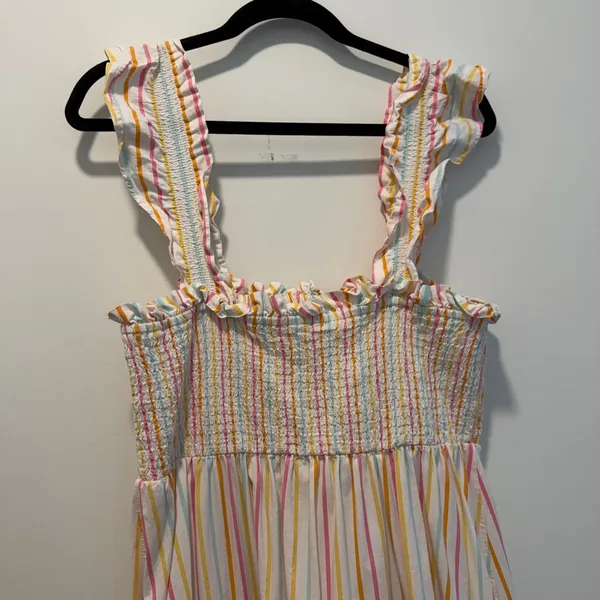 Crown & Ivy Women's Large Smocked Ruffle Strap Tiered Striped Midi Dress - Image 8