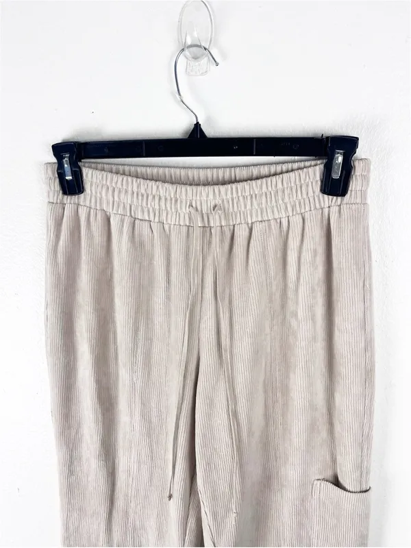 ANTHROPOLOGIE DAILY PRACTICE Cream Ribbed High Ankle Splits Flare Pants Small - Image 5