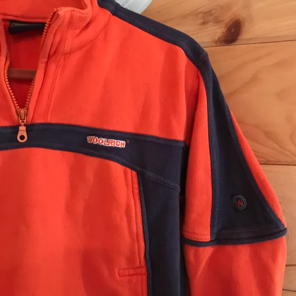 Woolrich AMAZING ORANGE/NAVY BLUE VINTAGE QUARTER ZIP SWEATSHIRT - Image 2