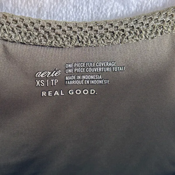 Aerie One Piece Full Coverage Swimsuit Olive Green Cutout V Neck XS‎ - Image 4