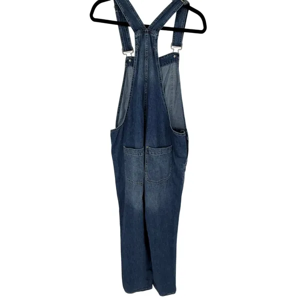 GAP Denim Slouchy Overalls Distressed Medium Wash Bib Jeans Size M Ankle Length - Image 4
