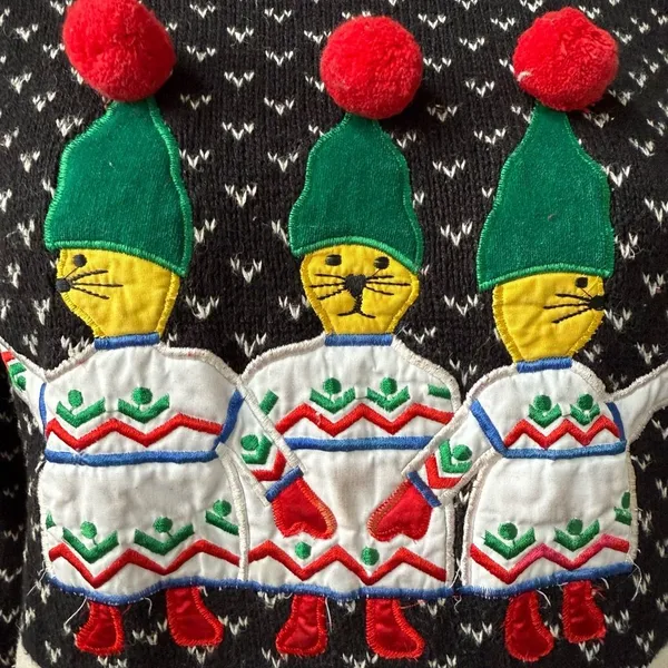 Vintage 90s Jordache Novelty Sweater Applique Embroidered Mock Neck Sweater M - Image 2