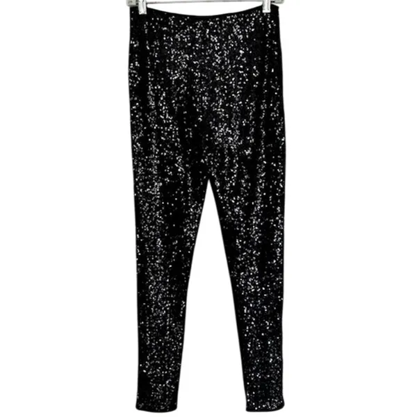 Blue B Collection Black Sequin Fully Lined Leggings Size M NWT Size M - Image 4