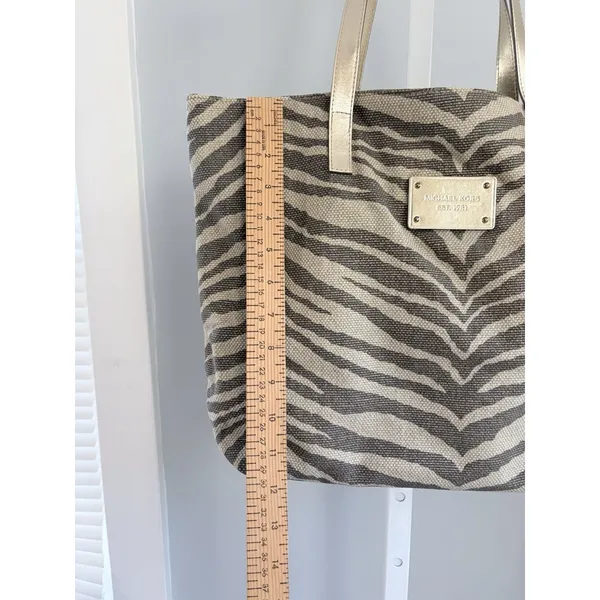 Michael Kors Metallic Gold Zebra Print Canvas Shoulder Tote Bag - Image 3