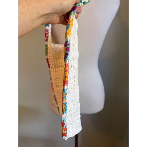 Boho Crochet Granny Square Hobo Shoulder Bag Cream Multi Retro y2k whimsi dainty - Image 3