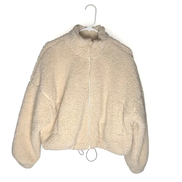 Urban Outfitters Teddy Sherpa Jacket Womens M‎ Cream Cropped Full Zip Fleece - Image 2