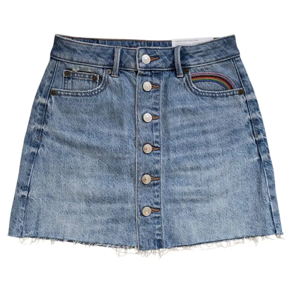 American Eagle Denim Mini Skirt Womens 00 Button Fly High Rise Jean Frayed Hem - Image 2