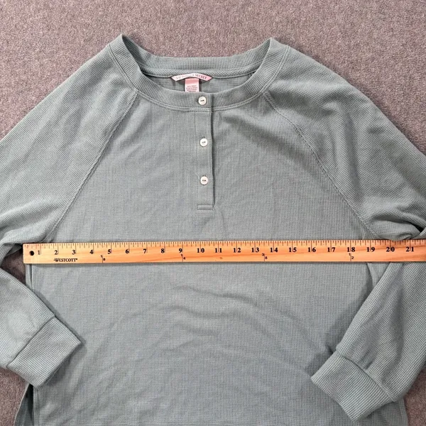 Victoria's Secret Waffle Knit Pajama Top Women's Small Green Thermal Lounge - Image 5