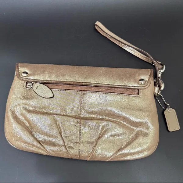 COACH Champagne Gold Shimmer Metallic Pleated Leather Wristlet Wallet - Image 2