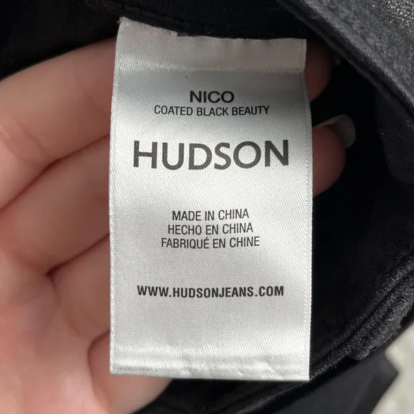 Hudson Nico Coated Black Beauty Straight Jeans Women's 25 Mid Rise Ankle Slit - Image 4