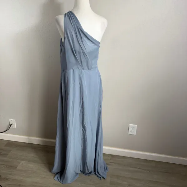 NWT Birdy Grey Kira Chiffon One Shoulder Dusty Blue Bridesmaid Dress Womens L - Image 6