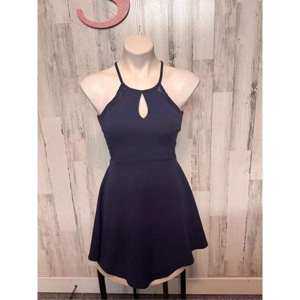 Speechless Navy Halter Lace Skater Dress Size 3 - Image 2