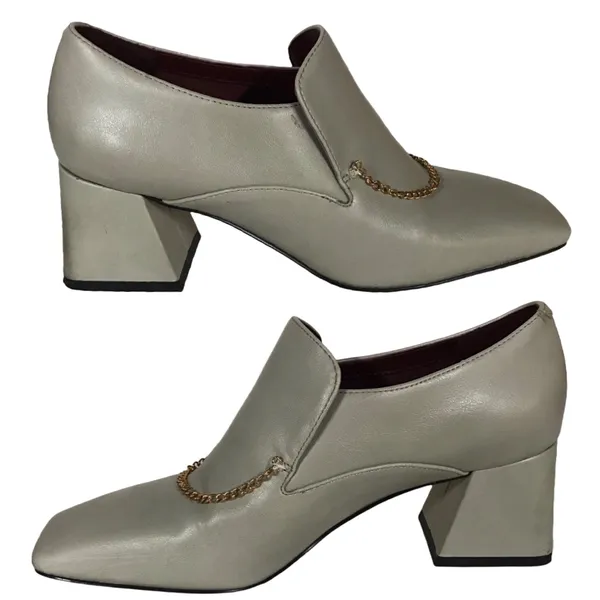 Charles & Keith Gray Leather Block Heel Chain Loafers (36) - Image 5