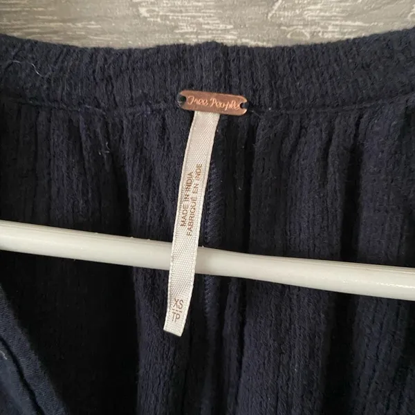 Free People Navy Blue Hooded Peasant‎ Blouse Eyelet Lace Tassel XS OB639387 - Image 2