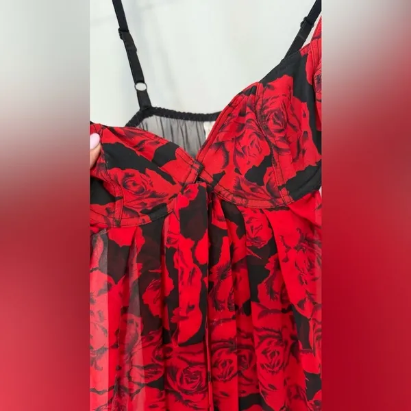 Victoria's Secret Black & Red Vintage with Floral Pattern Dress Size XS 2148 - Image 5