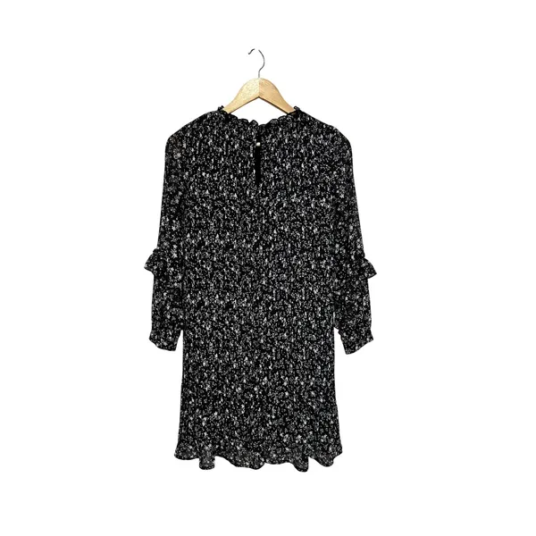 Zara Floral Printed Pleat Mini Dress XS Black Long Sleeves‎ Whimsygoth - Image 3